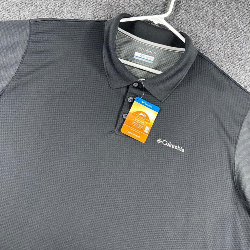 Columbia‎ Polo Shirt Mens XXL 2XL Black Omni-Wick UPF 30 Sun Protection NWT